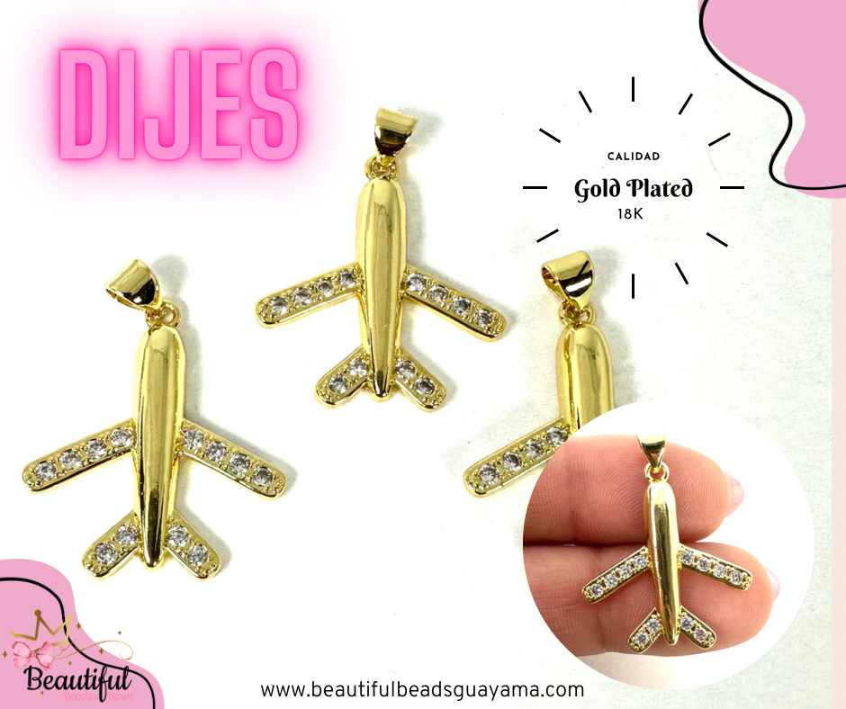 18KGP Rhinestone Med Airplane