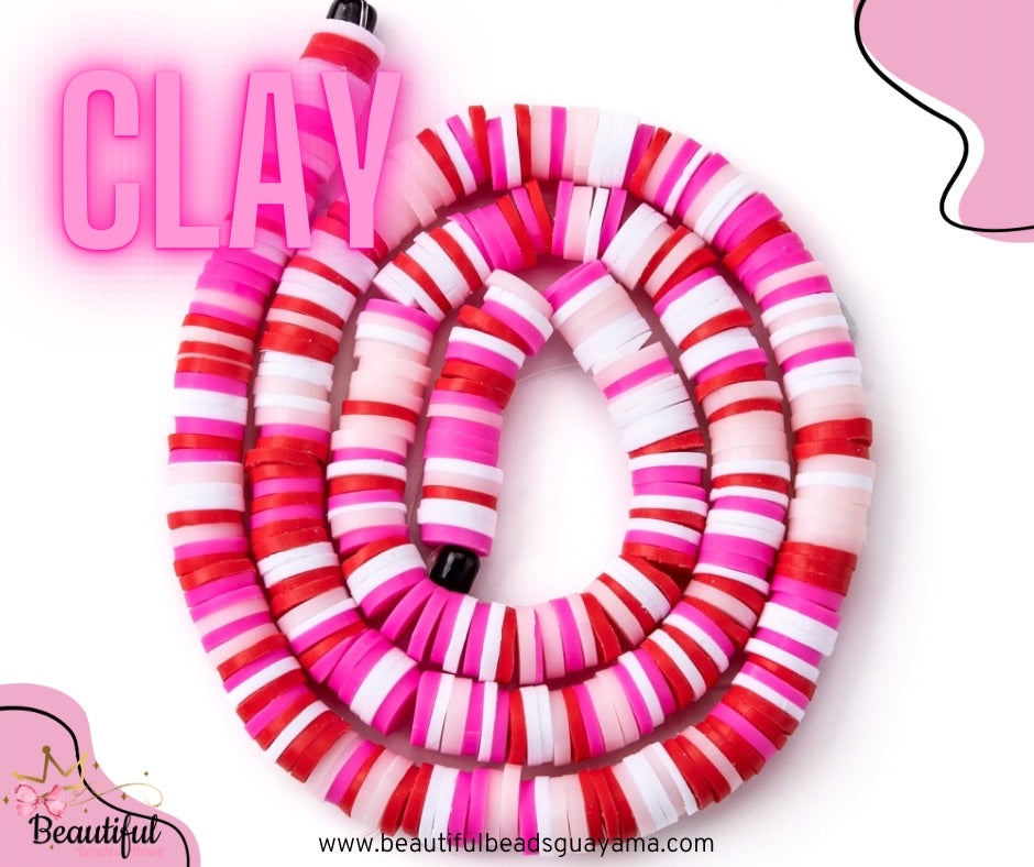 Polymer Clay Disc 6mm (Red/Pink/White)