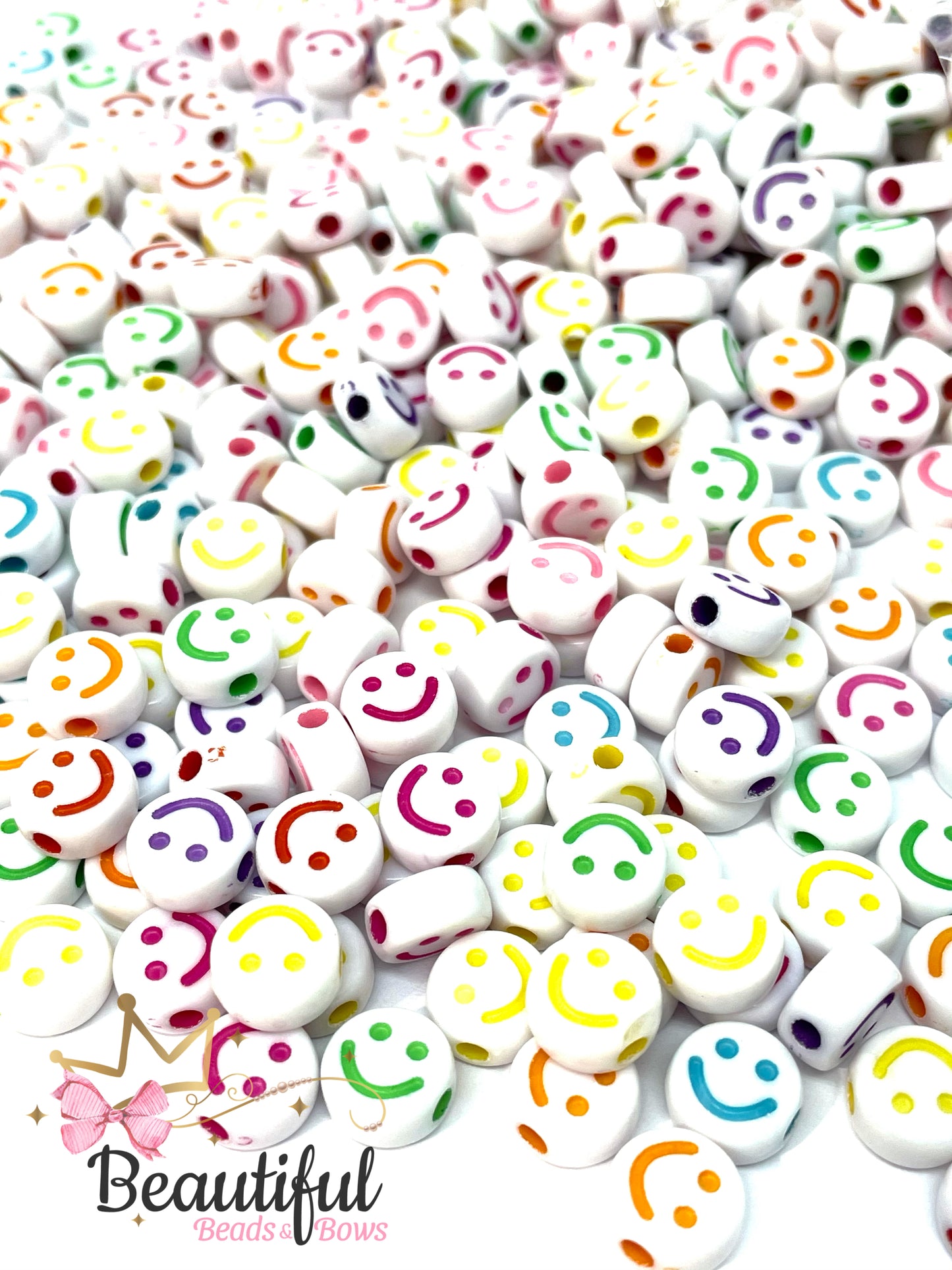 Happy Face Beads White